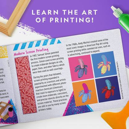Kids Screen Printing Kit - Arts and Crafts Silk Screen Printing Kit with Fabric Paint, Frame, Stencils & Squeegee Plus Drawstring Bag & More, Screen Print, Silkscreening Kit