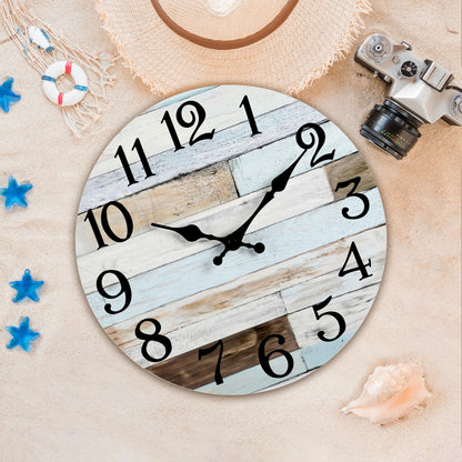 Wall Clock Battery Operated 10 Inch Silent Non-Ticking Coastal Country Style Decorative for Living Room, Kitchen, Home,Bathroom, Bedroom, Laundry Room