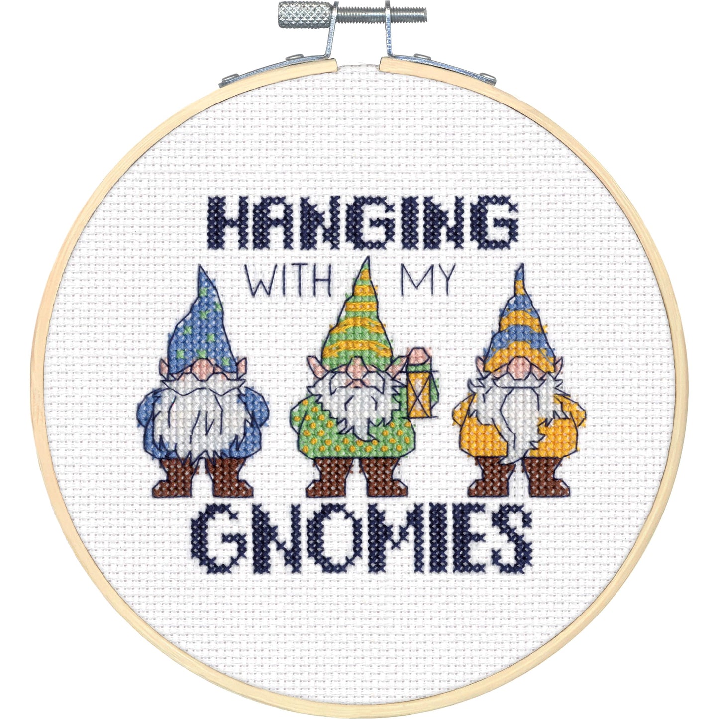 72-76290 Gnomies Embroidery Cross Stitch Kit, 6" D, 14 Count White Aida, Multicolor