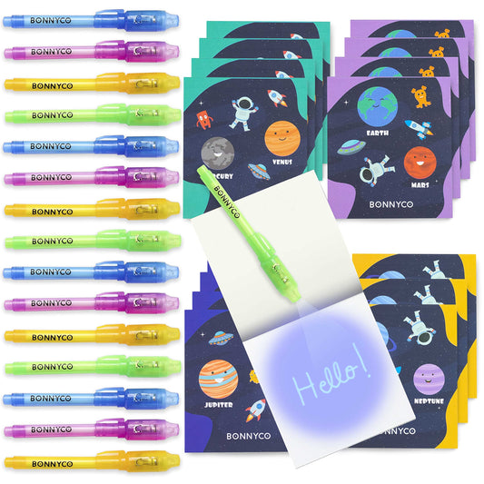 Invisible Ink Pen & Notebook Pack 16, Space Party Favors | Space Themed Party Favors for Kids Goodie Bags Stuffers Pinata Stuffers Classroom Prizes Return Gifts for Kids Birthday Student Gifts