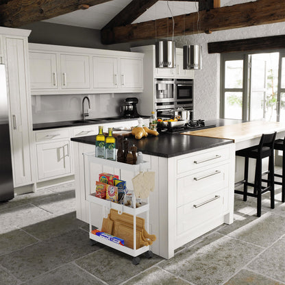Kitchen Cart Storage 3-Tier Slim/Super Narrow Shelves with Handle, 26.5'' Height/5.5'' Width for Narrow Place, White