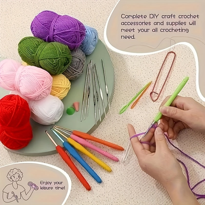 103pcs DIY Crochet Kit with Yarn, Hooks, Knitting Needles, Markers and Accessories