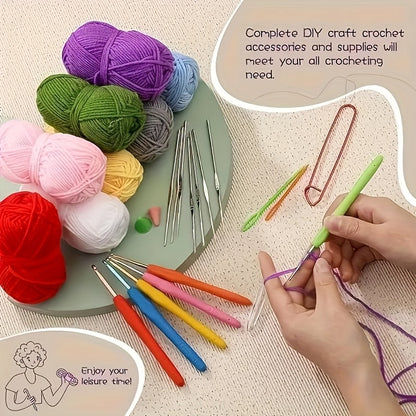 103pcs DIY Crochet Kit with Yarn, Hooks, Knitting Needles, Markers and Accessories