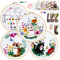 Embroidery Kit for Beginners, 4 Sets Cat Embroidery Kits, Needle Point Kits Adults Beginner, with Original Patterns, Detailed and Easy to Follow Step-by-Step Instructions