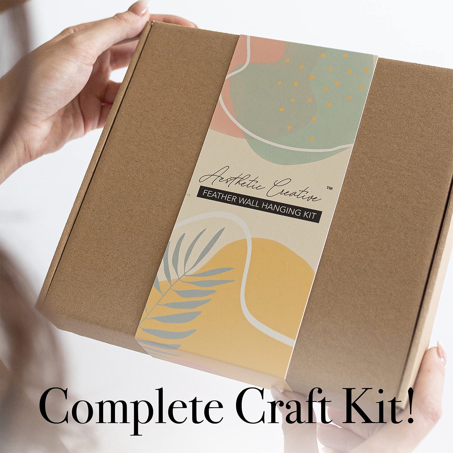 DIY Macrame Kit, Feather Dream Catcher Wall Hanging Kits for Teens & Adult Beginners, Craft Supplies for Boho Art Project-Macrame Cord, Gold Hoop, Accessories & Instructions (Khaki)