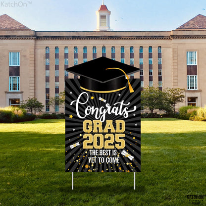 Congrats Grad Yard Sign - 16x10 Inches | Black and Gold Class of 2025 Congrats Yard Sign | Graduation Party Decoration | Congrats Grad Lawn Signs for Graduation Decorations 2025