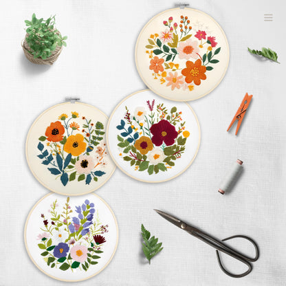 Embroidery Kit for Beginners with Instructions,Cross Stitch Kits for Adults with Pattern,Needlepoint Kits for Adult Include Embroidery Cloth Hoops Needles Threads (flowers2)