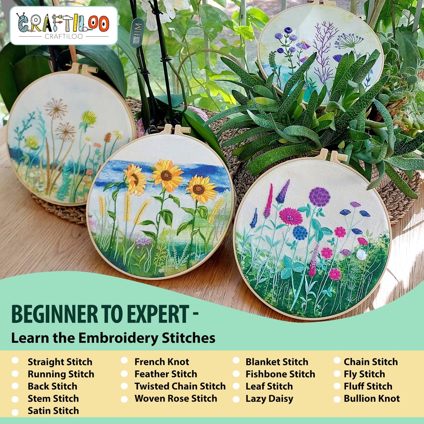 Embroidery kit for Beginners Cross Stitch for Beginners Needlepoint Kits for Adults Embroidery Kits Beginner Embroidery kit for Adults 4 Flowers