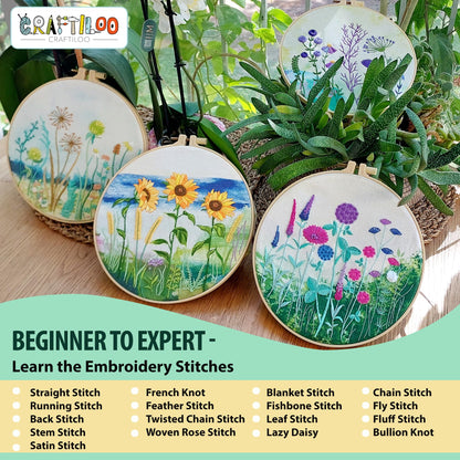 Embroidery kit for Beginners Cross Stitch for Beginners Needlepoint Kits for Adults Embroidery Kits Beginner Embroidery kit for Adults 4 Flowers