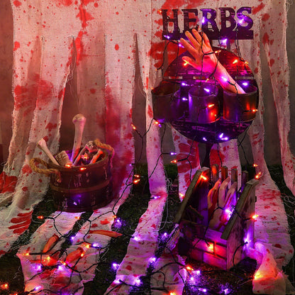 Orange Purple Halloween Lights,Battery Operated 33ft 100 LED Mini String Lights Waterproof Halloween Lights with 8 Modes & Timer Function for Halloween Decorations