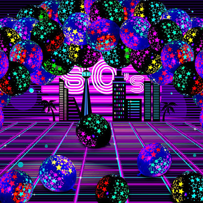 50 Pieces Neon Glow Balloons Neon Stars Glow in Blacklight Black Light Fluorescent Mini Stars Party Latex Balloons for Birthday Wedding Arch Party Decoration(Black, Clear)