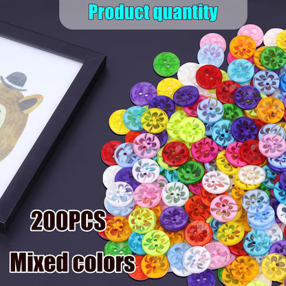 200 Pcs Mixed Resin Flowers Button/Sewing Lots Buttons 2 Hole Baby Sewing DIY Crafts Children's Manual Button Painting, DIY Handmade Ornament