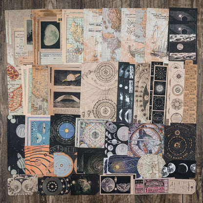 Vintage Scrapbook Supplies Pack (200 Pieces) for Witchy Junk Journal Bullet Journals Planners Space Moon Paper Stickers Craft Kits Collage (Celestial)