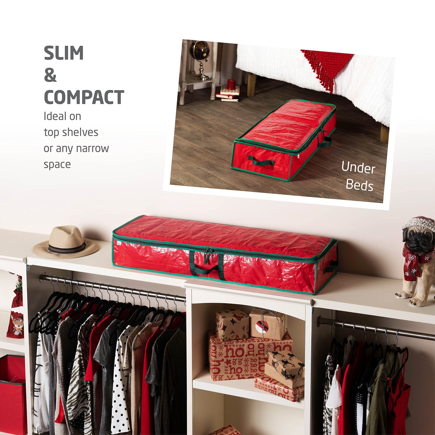 Polythene Storage Bag for Gift Wrapping, Inner Pockets, Storage Box for Gift Paper and Holiday Accessories, 40 Inches Long - Tear Resistant Fabric