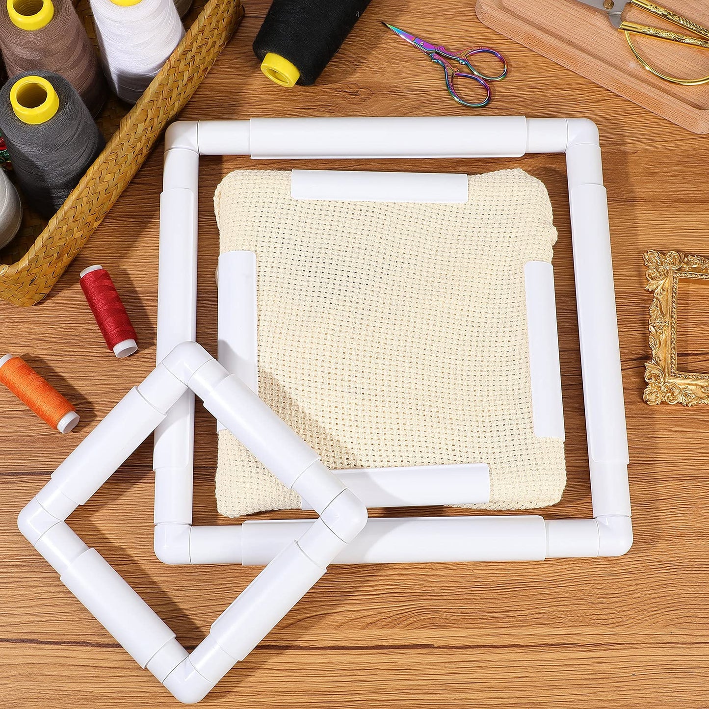 Embroidery Hoop 3 Pcs Cross Stitch Hoops and Frames White Rectangular Cross Stitch Embroidery Snap Frame DIY Sewing Tool for Quilting Silk-Painting 6 x 6, 8 x 8, 11 x 11 in(White)