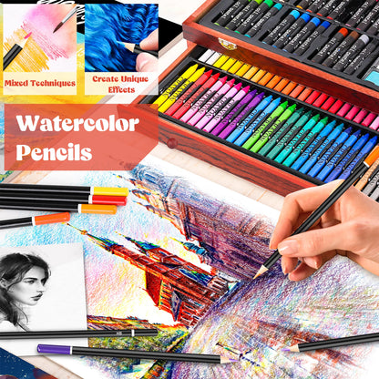 153-Pack Deluxe Wooden Art Set Crafts Drawing Painting Coloring Supplies Kit with 2 A4 Sketch Pads, Halloween Creative Gift Box for Adults Artist Beginners Kids Girls Boys