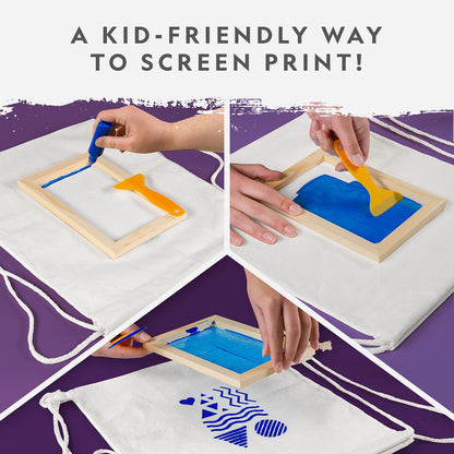 Kids Screen Printing Kit - Arts and Crafts Silk Screen Printing Kit with Fabric Paint, Frame, Stencils & Squeegee Plus Drawstring Bag & More, Screen Print, Silkscreening Kit