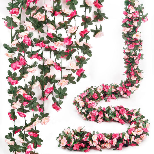 5Pcs 41FT Pink Flower Garland Artificial Rose Arch Vines Fake Spring Floral Garland for Flower Wall Backdrop Wedding Mothers Day Garden Tea Party Decoration