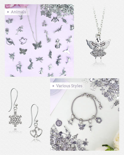 400 PCS Wholesale Bulk Lots Jewelry Making Charms Mixed Smooth Tibetan Silver Alloy Charms Pendants DIY for Bracelet Necklace Jewelry Making and Crafting