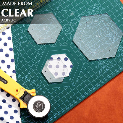 6 Pieces Hexagon Quilting Templates 1 Inch, 1.5 Inch, 2 Inch, 3 Inch, 4 Inch, 5 Inch with 1/4 Inch Seam Allowance, Acrylic Quilting Templates for DIY Sewing Crafts