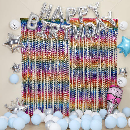 3 Pack Colorful Foil Fringe Curtain Backdrop - 6.6 x 3.3 ft Wavy Rainbow Tinsel Backdrop Curtain Metallic Streamers Iridescent Holiday Photo Booth Party Decorations