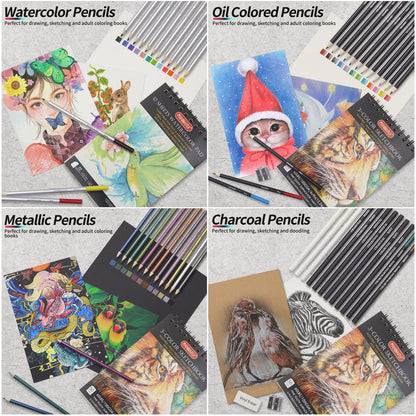 80 Pack Drawing Set Sketching Kit, Pro Art Supplies with 3-Color Sketchbook, Watercolor Pad, Colored, Graphite, Charcoal, Metallic Pencil, for Artist Adults Kids Beginner