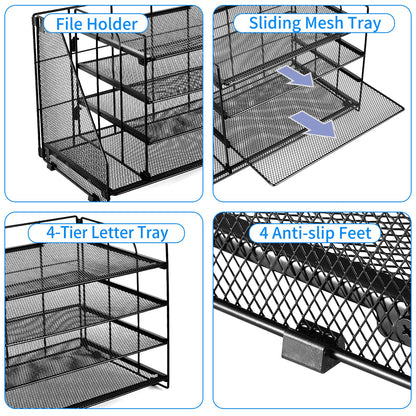 Desk Organizers and Accessories, 4 Tier Paper Letter Tray File Organizer, Desktop Organizer for Office Supplies, Black