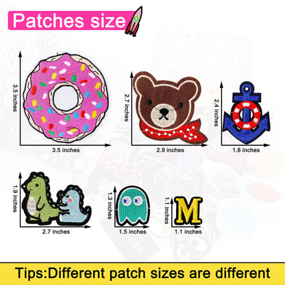 Embroidered Iron-on Patches Applique: 72Pcs Random Assorted Decorative Patches Iron on/Sew on for Clothing Accessories