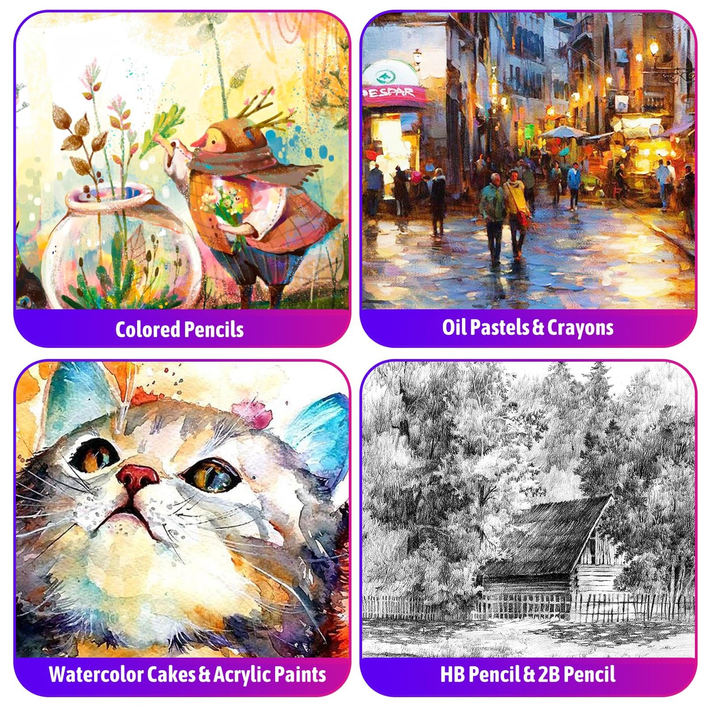 Art Supplies, iBayam 195 Pack Art Set Drawing Kit for Kids Teens Girls Boys Adult, Arts and Crafts Painting Kit, Art Kits Paint Set with Acrylic Pad, Sketchbooks, Watercolor Pad, Canvases, Gift Box