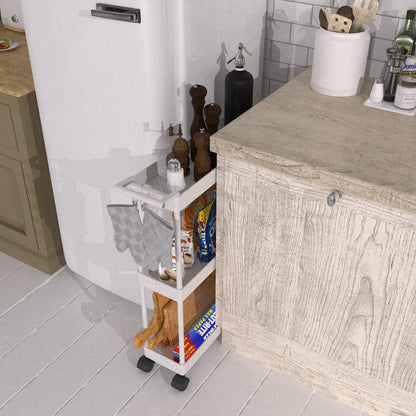 Kitchen Cart Storage 3-Tier Slim/Super Narrow Shelves with Handle, 26.5'' Height/5.5'' Width for Narrow Place, White
