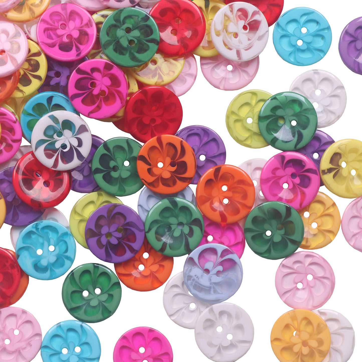 200 Pcs Mixed Resin Flowers Button/Sewing Lots Buttons 2 Hole Baby Sewing DIY Crafts Children's Manual Button Painting, DIY Handmade Ornament