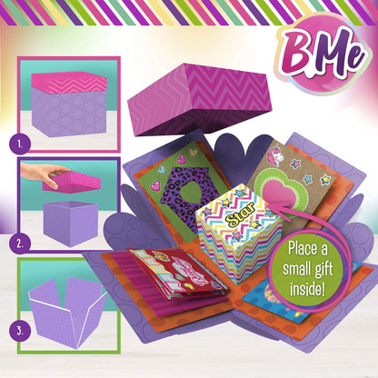 B Me Card Making Kit for Kids - Arts and Crafts Box - DIY Holiday, Birthday Cards Stationary Set – Jel Pens, Sticker Sheets, Gems, Envelope, Ribbon, Tape - Crafts Age 6+