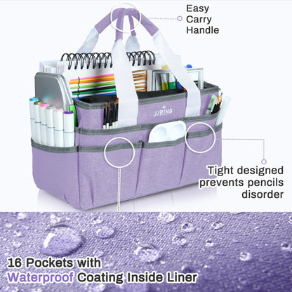 Craft Organizer Tote Bag, Art Storage Caddy with Multiple Pockets, Lilac Sewing Bag for Art, Craft, Scrapbooking, Medical, and Office Supplies Storage