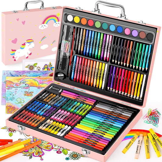Arts and Crafts Supplies, 183-Pack Drawing Painting Set for Kids Girls Boys Teens, Coloring Art Kit Gift: Crayons, Oil Pastels, Watercolors Cake, Colored Pencils Markers, Sketch Paper