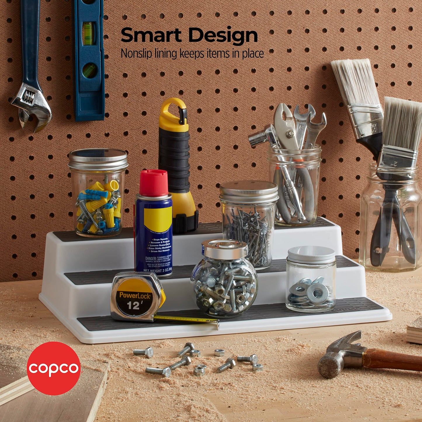 2555-0188 Non-Skid 3-Tier Spice Pantry Kitchen Cabinet Organizer, 15-Inch, White/Gray