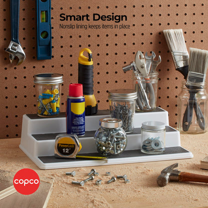 2555-0188 Non-Skid 3-Tier Spice Pantry Kitchen Cabinet Organizer, 15-Inch, White/Gray