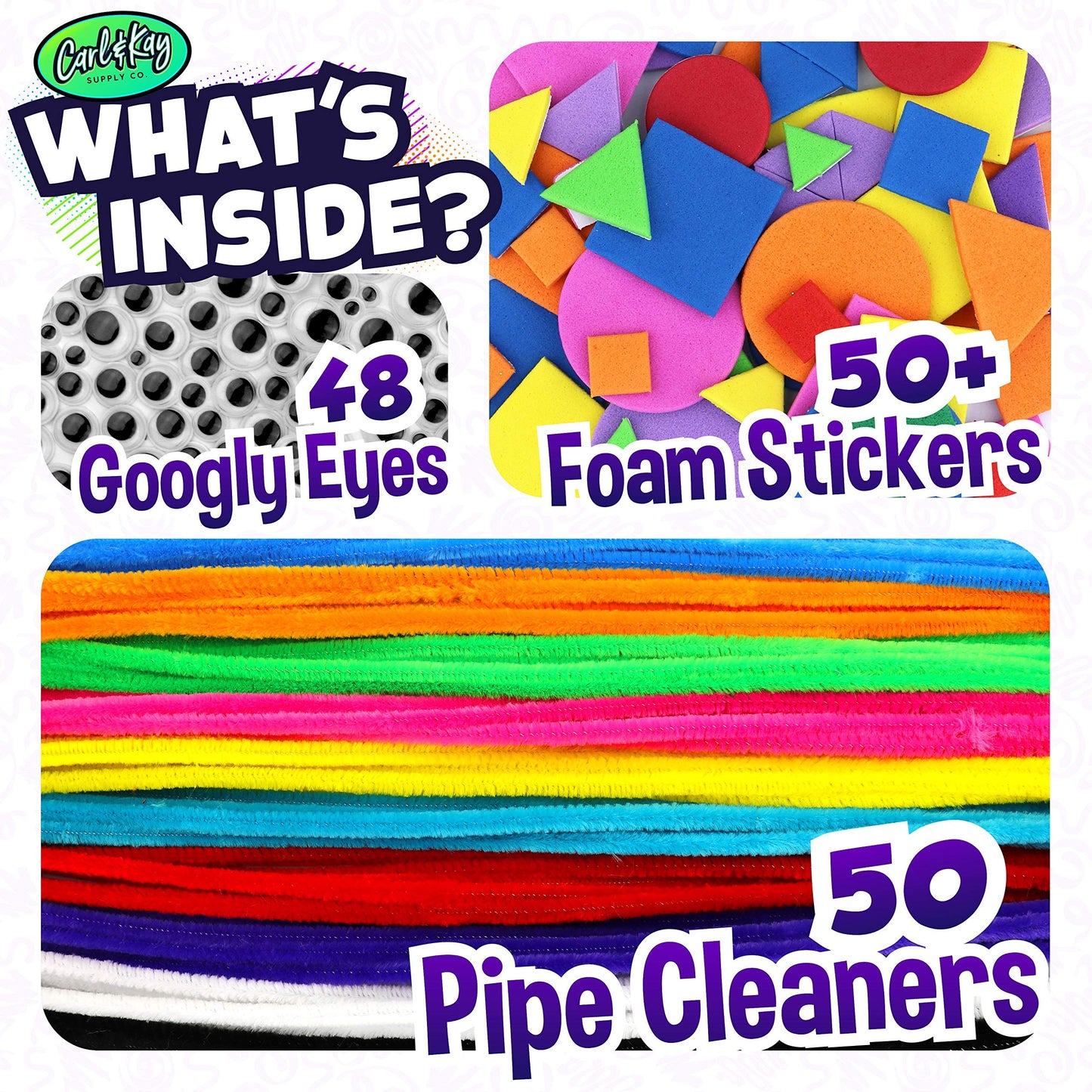 Arts and Crafts Supplies Kit for Kids - Boys and Girls Age 4 5 6 7 8 Years Old - Toddler Art Set Activity Materials - Great for Preschool and Kindergarten Crafting Project - Carl & Kay