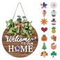 Seasonal Welcome Sign Front Door Decoration, Rustic Round Wood Wreaths Wall Hanging Outdoor, Farmhouse, Porch, for Spring Summer Fall All Seasons Holiday Halloween Christmas.
