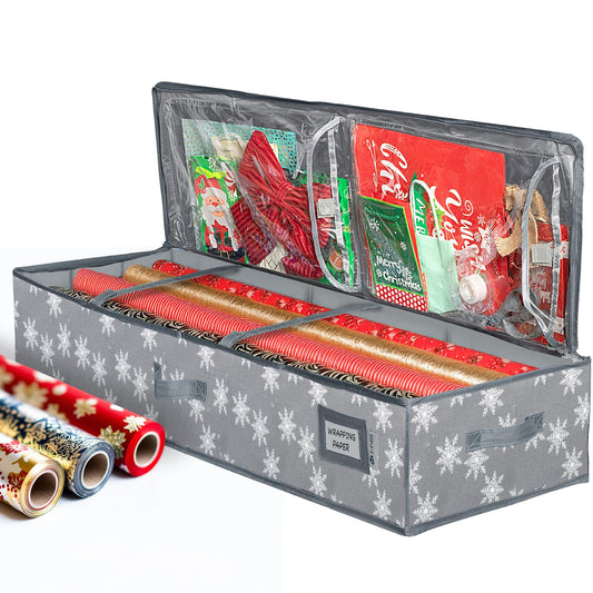Wrapping Paper Storage Container – Fits up to 27 Rolls 1 3/8” Diam. - Underbed Gift Wrap Organizer Bags, Wrapping Paper Rolls, Ribbon, and Bows - Under Bed- Durable Material 600D - Up to 40" Rolls
