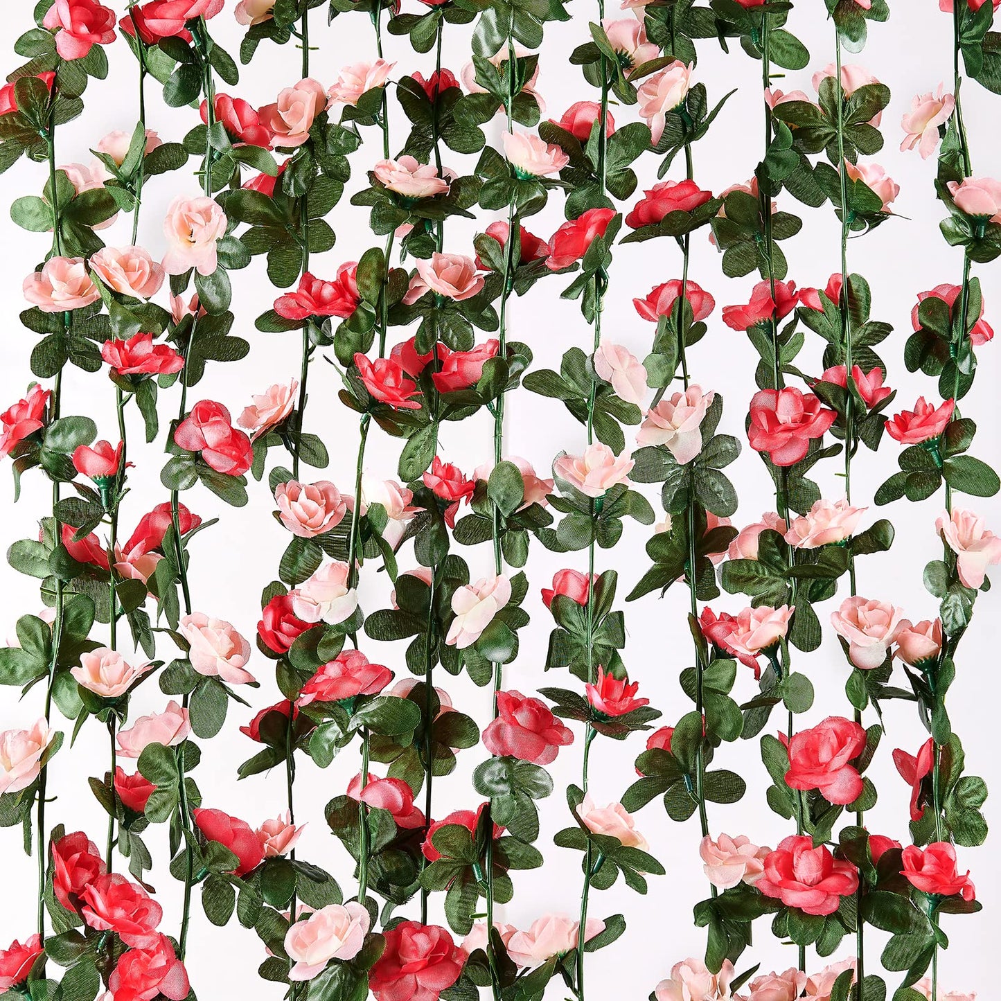 Flower Garland - 5 Strand 41Ft Rose Vines for Bedroom Decor, Pink Rose Floral Garland for Table, Birthday, Wedding, Party, Garden Wall Decor