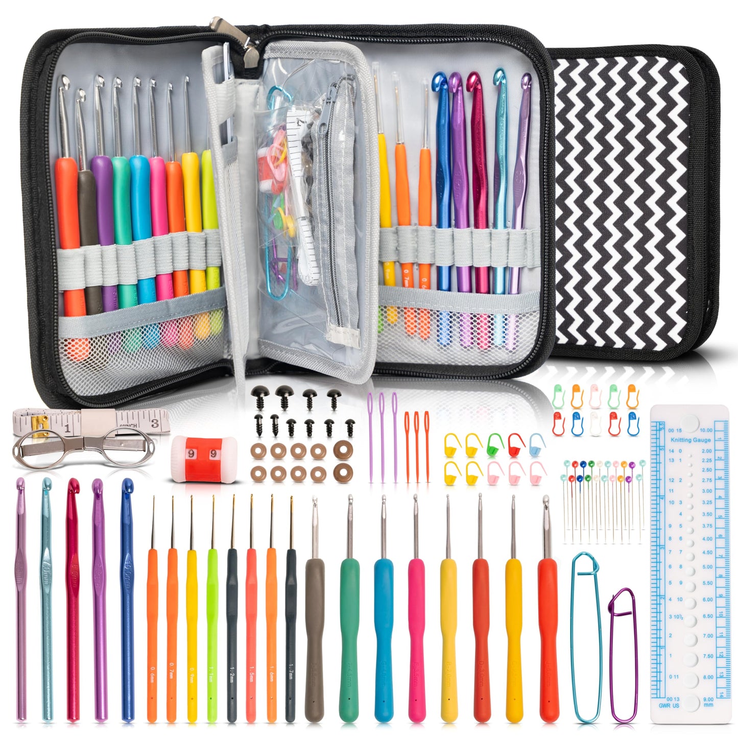 Crochet Hooks Kit with Case, 95-Piece, Ergonomic Crochet Needles Weave Yarn Kits DIY Hand Knitting Art Tools for Beginners and Experienced Crochet Lovers