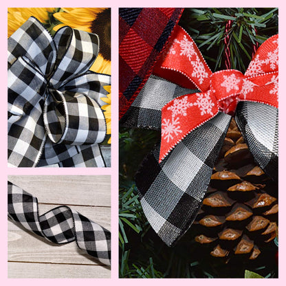 Ribbon 7398.60/50-613 Cambridge 2.5" X 50 YD Wired Ribbon, Black and White, Buffalo Check Plaid Ribbon for Gift Wrapping, Christmas Decorations Indoor Home Decor, Craft Supplies & Materials