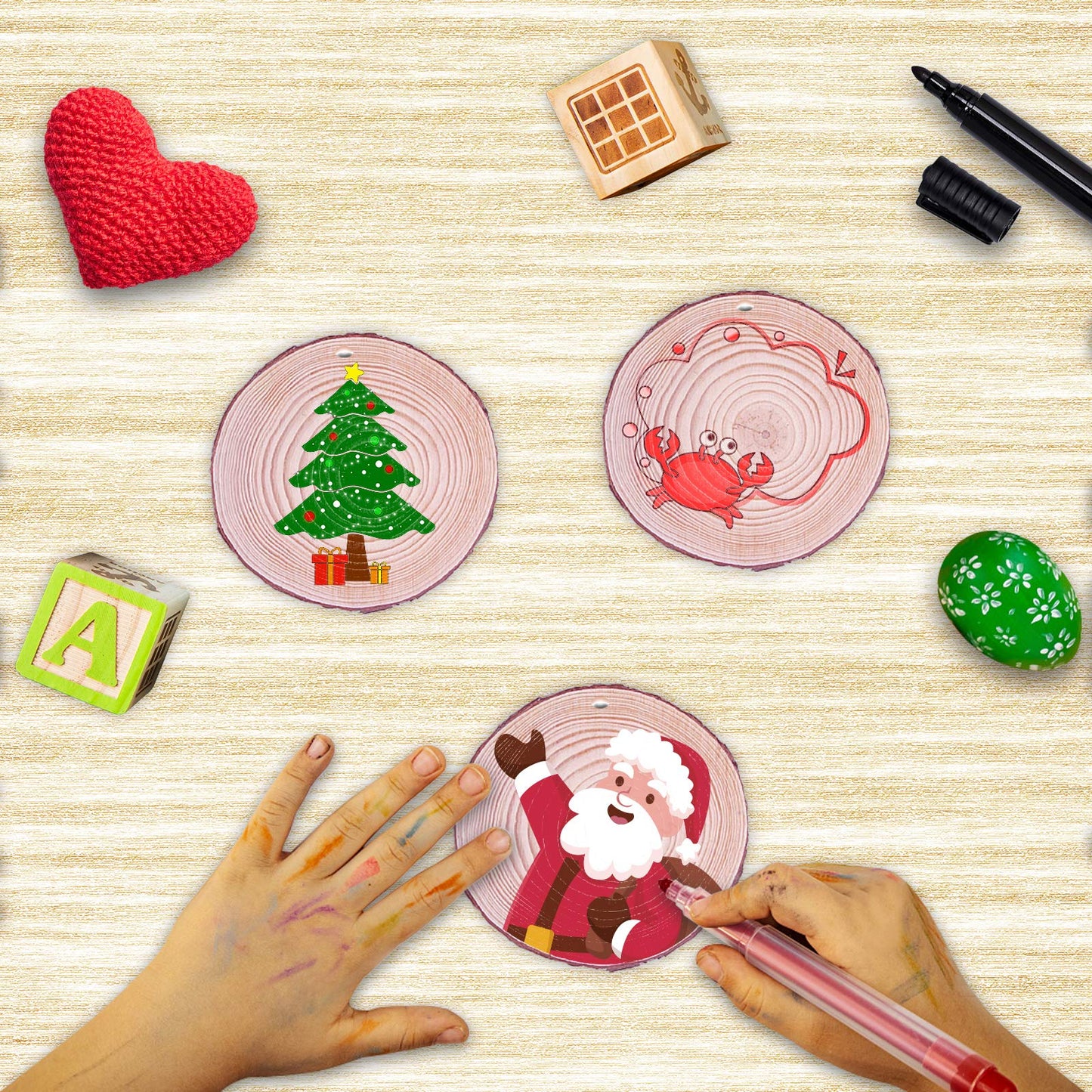 42Pcs Wood Slices 2.4-2.8 Inches Unfinished Natural Wood Rounds, Wood Craft Circles Kit with 33 Feet Twine String and Pre-drilled Hole for DIY Wood Burning Painting Christmas Ornaments Party Decor