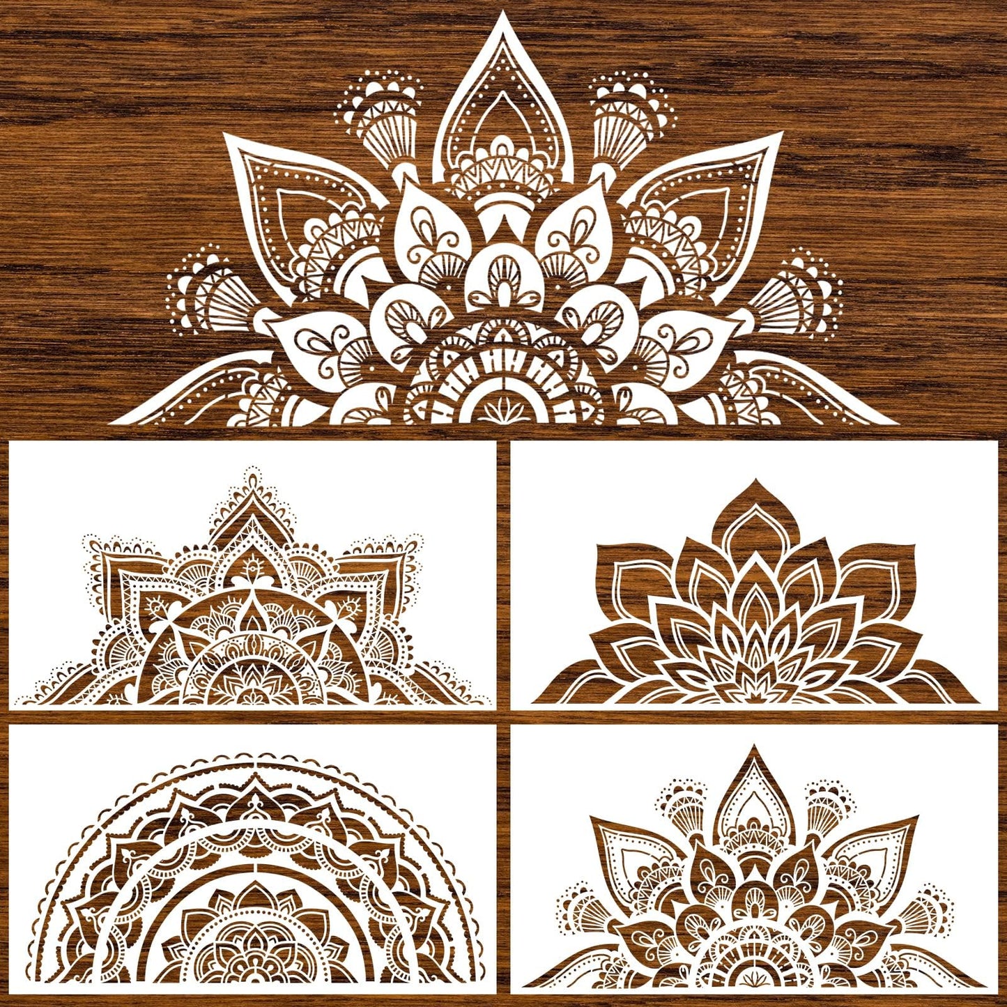 18x10 Inch Mandala Stencil Reusable Painting Templates - Floral Design Drawing Craft for DIY Wall, Tile, Furniture, Canva, Outdoor Indoor Decoration - 4 PCS