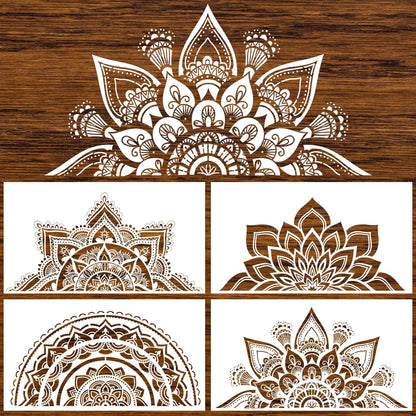 18x10 Inch Mandala Stencil Reusable Painting Templates - Floral Design Drawing Craft for DIY Wall, Tile, Furniture, Canva, Outdoor Indoor Decoration - 4 PCS