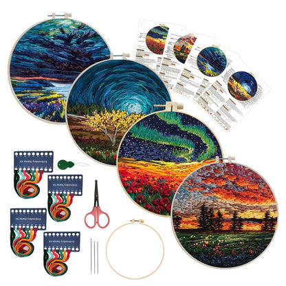 4 Pack Embroidery Starter Kit with Pattern, Stamped Cross Stitch Kits for Beginners Adults with Embroidery Hoop and Instructions, Hand Embroidery Kit (Embroidery kit flower2)