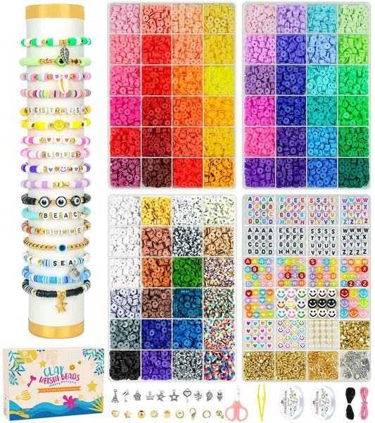 15000 Pcs Clay Beads Bracelet Making Kit, 4 Boxes 72 Colors Friendship Clay Beads Bracelet Kit with Charms Kit for Jewelry Making, DIY Arts and Crafts Gifts for Kids and Adults