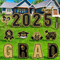 15 Pieces Graduation Decorations 2025 Outdoor Yard Sign, Class of 2025 Congrats Grad Yard Sign with 30 Stakes for Graduation Party Garden Lawn Decoration Supplies(Black Gold)