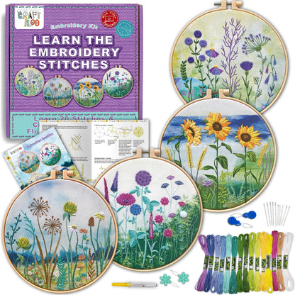 Embroidery kit for Beginners Cross Stitch for Beginners Needlepoint Kits for Adults Embroidery Kits Beginner Embroidery kit for Adults 4 Flowers