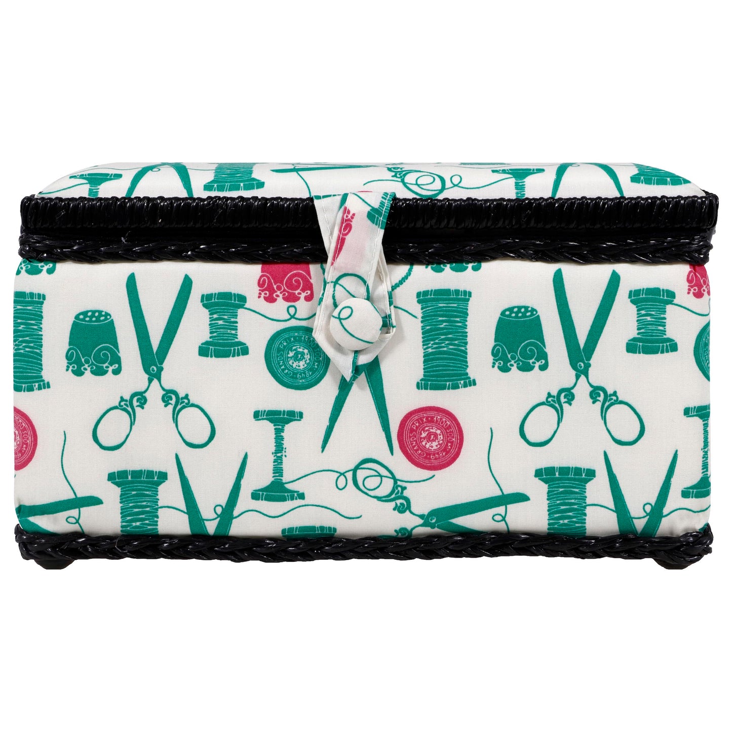 07271 Basket with Sewing Notions Kit & Removable Tray-Vintage Spools, Tan